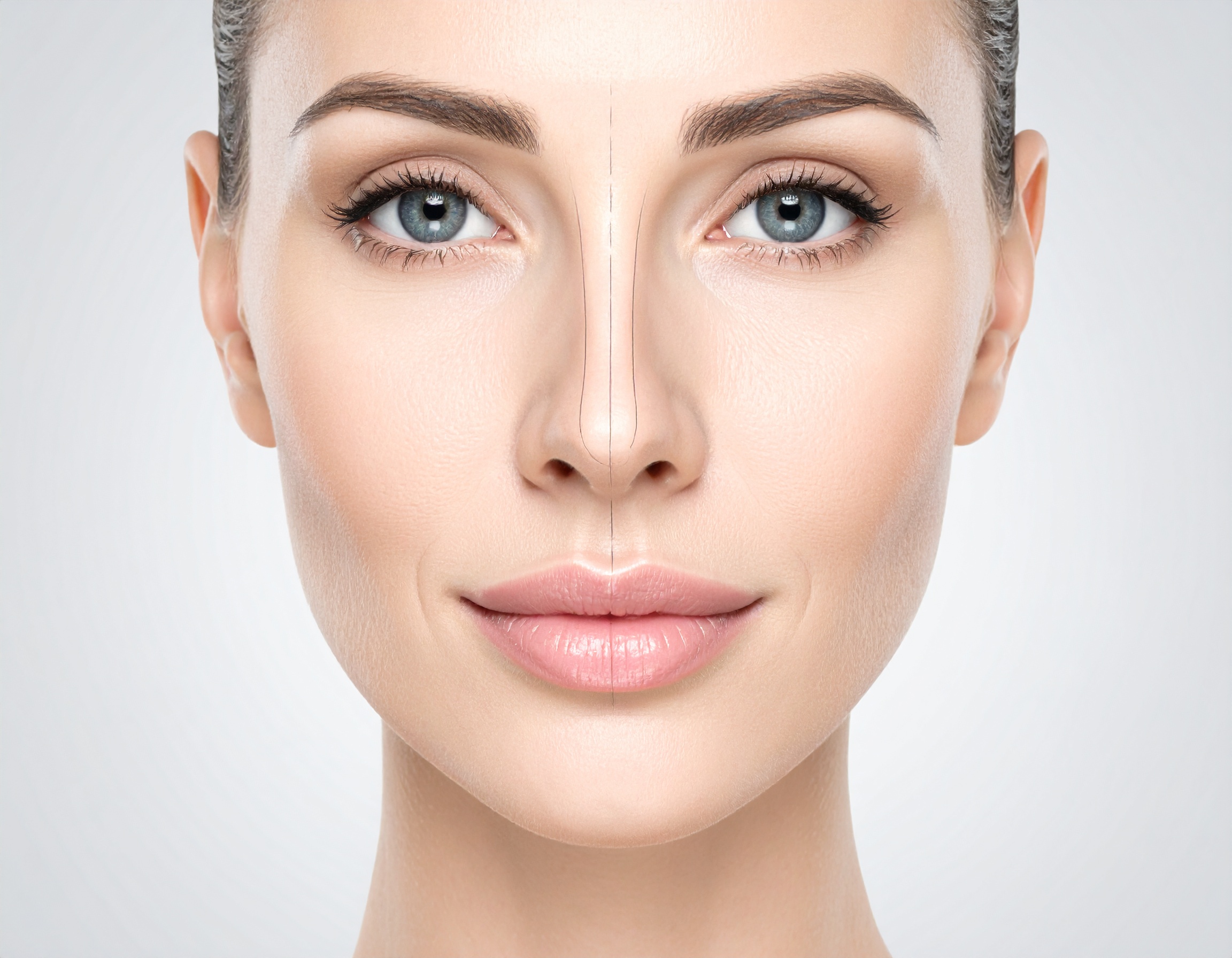Before and after rhinoplasty showing refined dorsal aesthetic lines and improved nasal contour with natural-looking facial balance.
